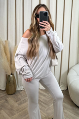 Teagan beige jersey loungewear set