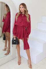 Violet burgundy chiffon shirt dress