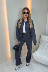 Rosie steel grey bomber jacket and straight leg jogger loungewear