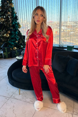 Verity red satin button up pyjamas