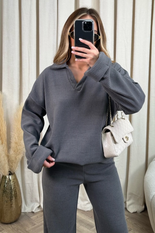 Stacey grey ribbed loungewear set