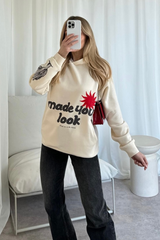 Made you look ecru printed hoodie