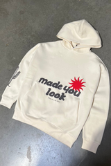 Made you look ecru printed hoodie