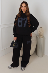 87 BLACK PRINTED HOODIE AND STRAIGHT LEG LOUNGEWEAR