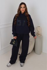 87 NAVY PRINTED HOODIE AND STRAIGHT LEG LOUNGEWEAR