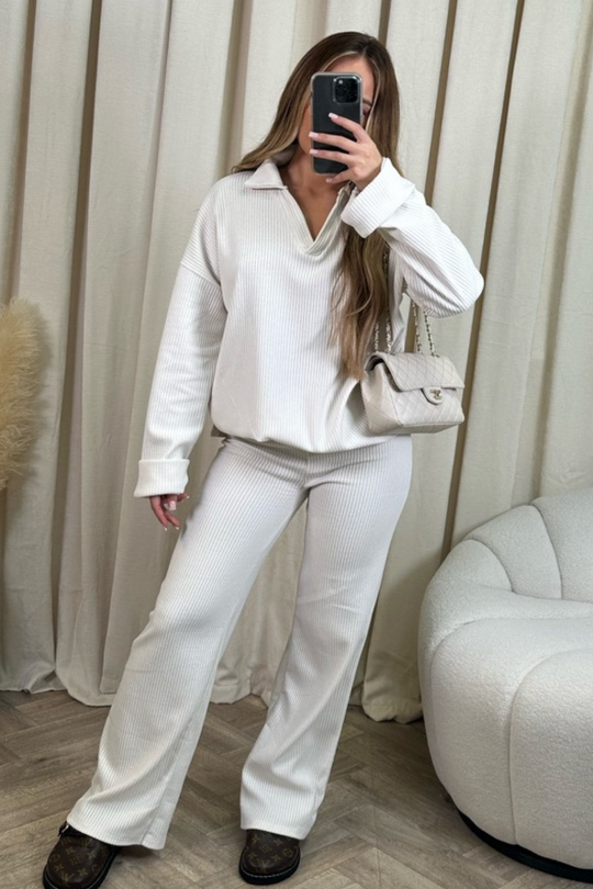 Stacey cream ribbed loungewear set
