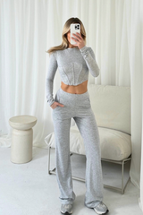 Samiyah grey long sleeve corset top loungewear