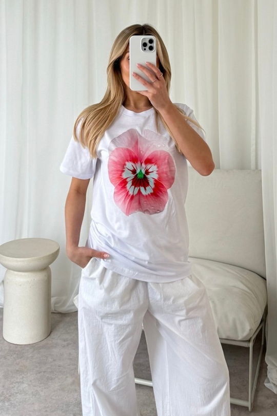 Flower white Printed T-shirt