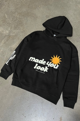 Made you look black printed hoodie