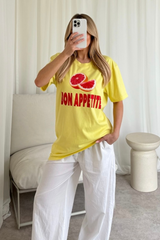 Bon appetite yellow Printed T-shirt