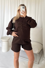 Gege chocolate embroidered sweater shorts loungewear