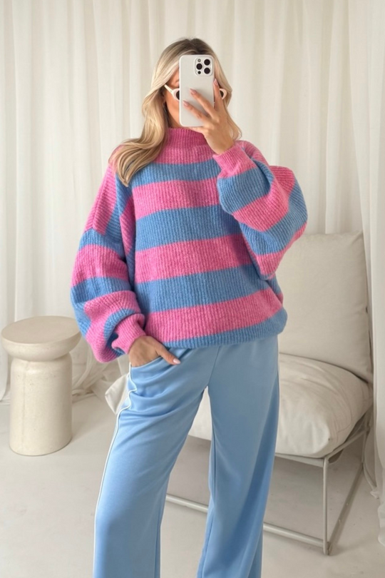 Payton pink & blue stripe knit jumper