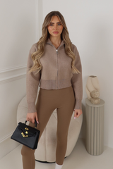 MANDY CHOCOLATE  FULL ZIP RIBBED HIGH NECK FLEECE