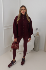 PALOMA BURGUNDY KNIT BUTTON UP HIGH NECK CARDIGAN