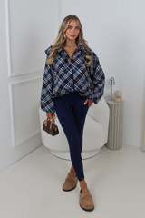 KELBY NAVY CHECK ZIP UP HOODED JACKET