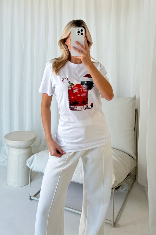 Christmas cocktail white printed t-shirt