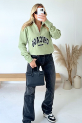 Chicago sage embroidered 3/4 zip sweater