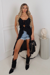 Hannah black ruffle tie front overlay top