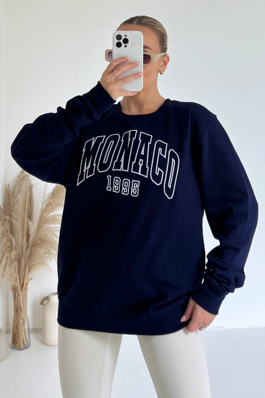 Monaco navy embroidered sweater premium essentials