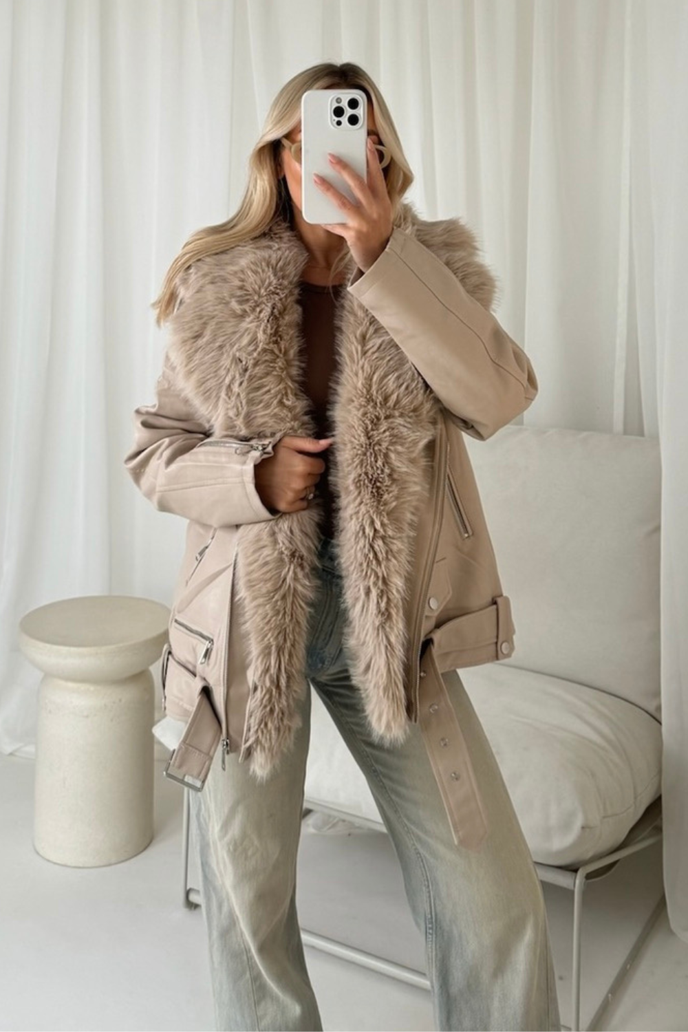 Alexis cream faux fur and PU leather jacket – Glamify Famous For