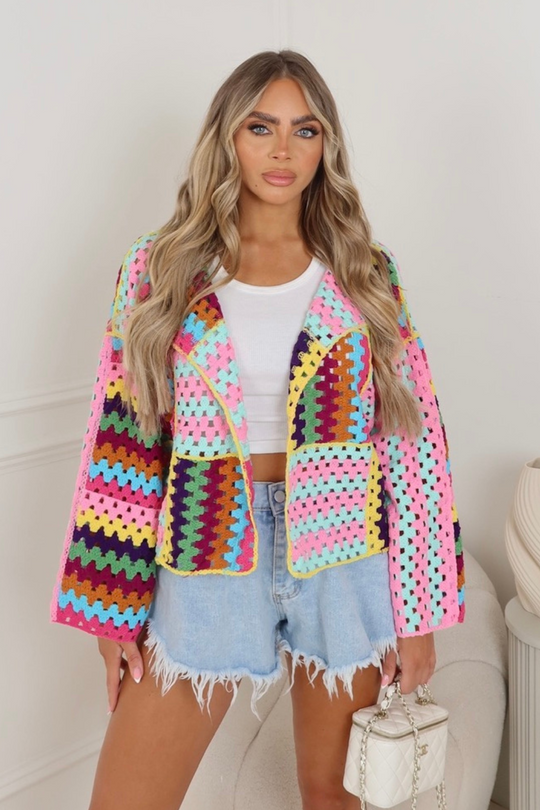 Hallie multi colour crochet cardigan