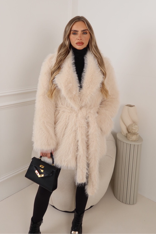 HONEY CREAM FUR ROBE COAT