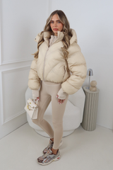 MIA CREAM CROPPED PUFFER JACKET WITH DETACHABLE HOOD