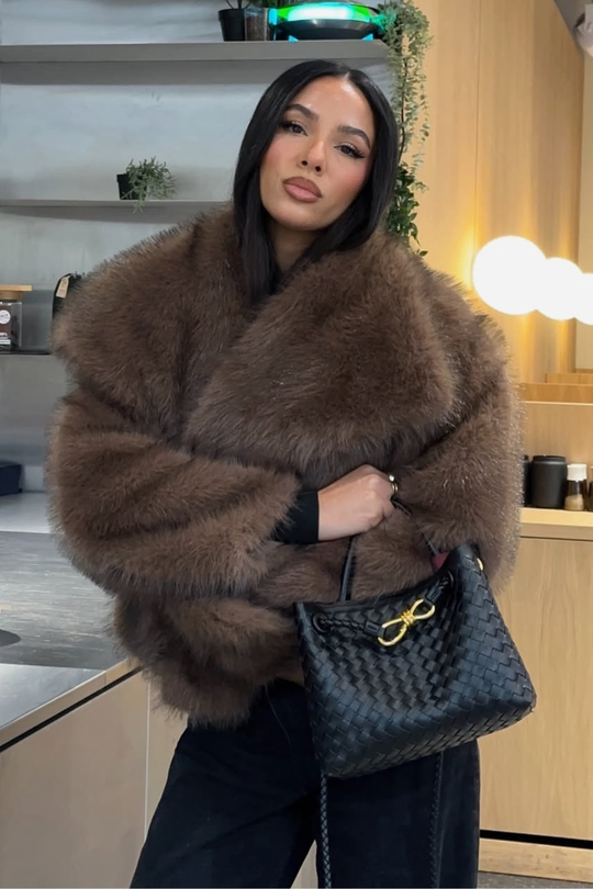 Olivia dark brown faux fur coat