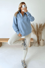Portofino baby blue embroidered 3/4 zip sweater