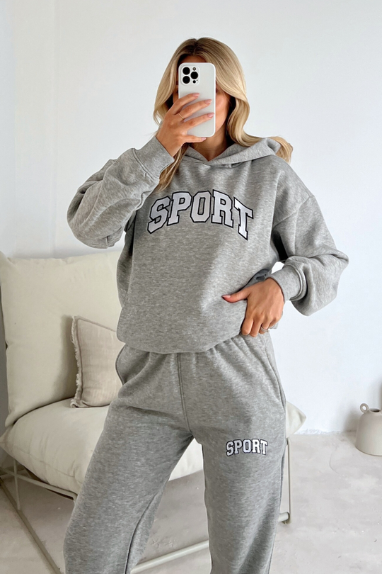 Sport melange grey embroidered hoodie joggers premium loungewear