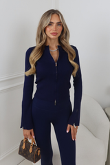 BILLIE NAVY ZIP UP FITTED CARDIGAN