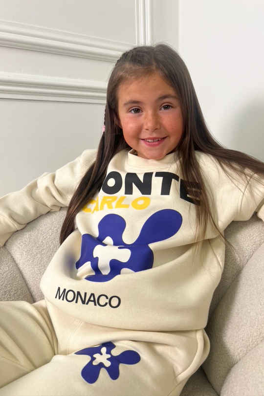 Mini ecru Monte Carlo printed sweater jogger loungewear