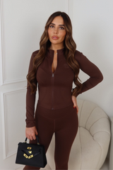 GEGE CARLY CHOCOLATE EMBROIDERED ZIP JACKET AND LEGGINGS