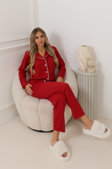 PREMIUM JERSEY BURGUNDY CLASSIC PIPING PYJAMA SET