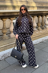 KAIA BLACK POLKA DOT TRACKSUIT TWO PIECE SET