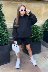 Mini Glamify black essential hoodie shorts loungewear set