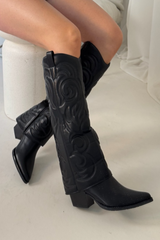 Sadie black faux leather cowboy boots