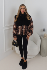 TESSA BLACK DEER PRINT ZIP UP FLEECE