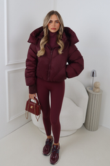 MIA BURGUNDY CROPPED PUFFER JACKET WITH DETACHABLE HOOD