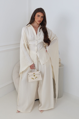 ROSALINA CREAM CAPE TOP & MATCHING DRAWSTRING TROUSERS