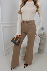 LAUREN BEIGE HIGH WAIST WIDE LEG POCKET FRONT JEANS
