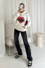 Paris ecru embroidered lace heart hoodie