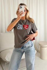 Cin Cin faded grey printed heavyweight oversized t-shirt