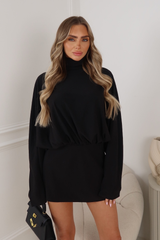 ALICE BLACK HIGH NECK FLOWY DRESS