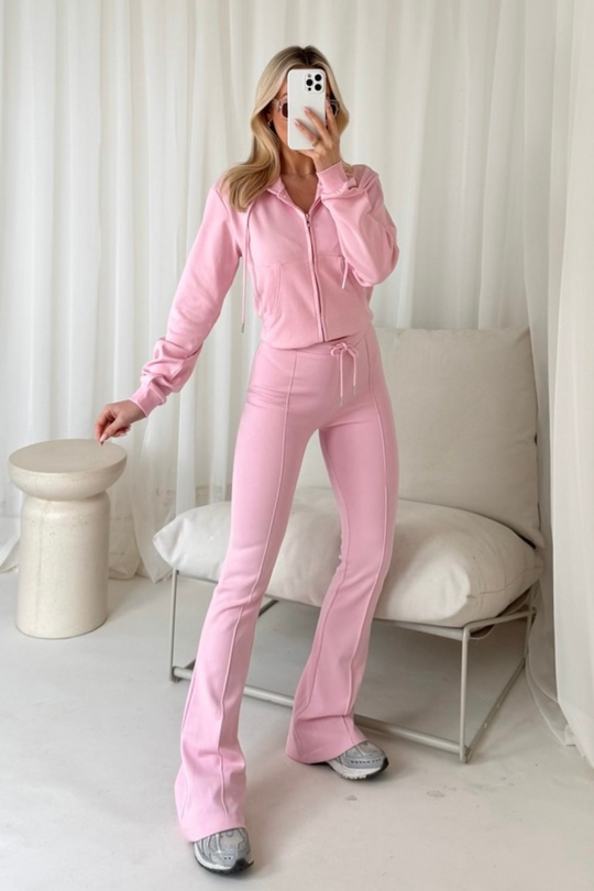 Rachel pink cropped hoodie & flared leg jogger loungewear