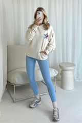 Studio leisure athletics ecru & light blue hoodie and ultimate legging set