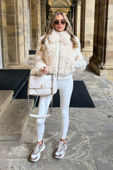 POSIE CREAM FAUX FUR BOMBER JACKET