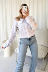 Lizzie white oversized frill collar shirt