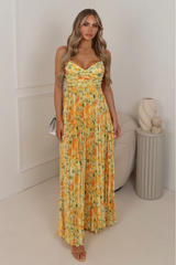 Ellie lemon floral pleated maxi dress