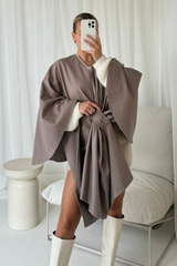 Faith beige wrap tie cape